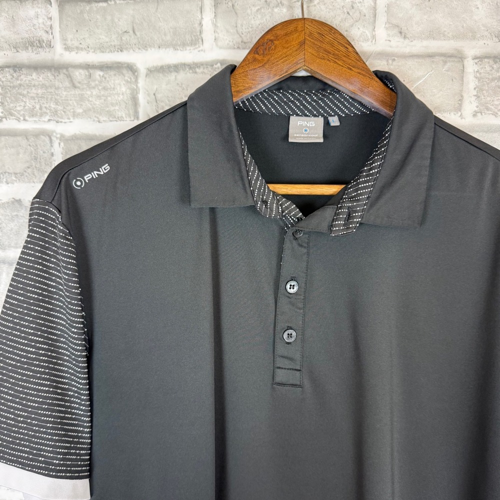 Ping SensorCool Mens Golf Polo Shirt Black Striped Sleeve Performance Large